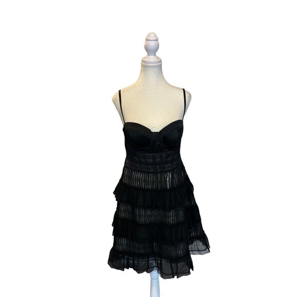 Guess by Marciano | Black/Nude Corset Tered Ruffle Dress | Small - Picture 1 of 16
